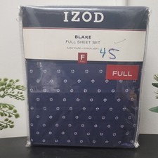 IZOD Blake Full Sheet Set Blue Geometric Cotton/Polyester Easy Care Super Soft