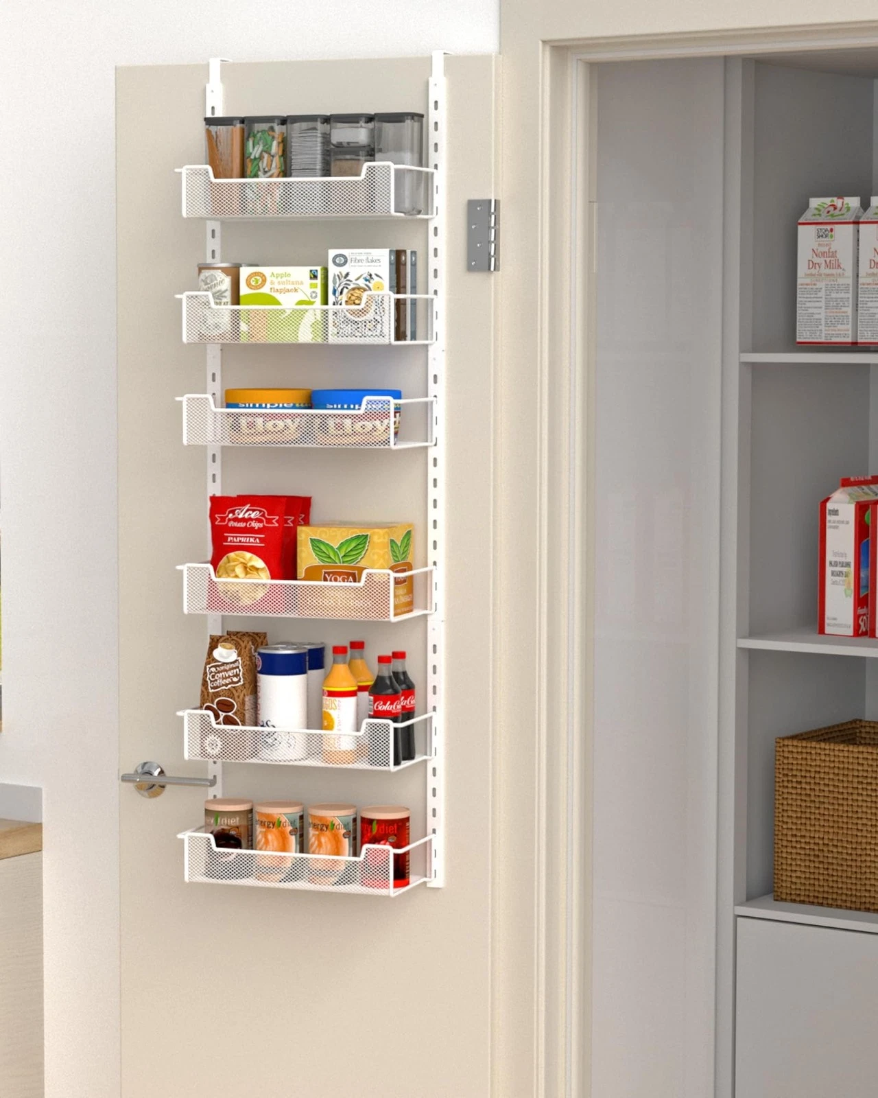 12.3" W Narrow Over the Door Pantry Organizer, 6-Tier Over the Door Organizer...