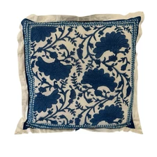 Soma Organic Cotton Pillow Hand Block Print Throw Blue White Boho Ethnic READ