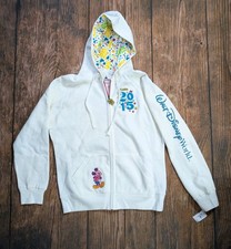Disney Parks 2015 Hoodie Womens Medium White Spellout Mickey Mouse Fleece Lined