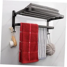  Towel Rack for Bathroom, Foldable Towel Holder with Double Towel 16 In Black