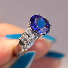 4.60Ct Oval Cut Natural Tanzanite  Diamond 14K White Gold Anniversary Ring