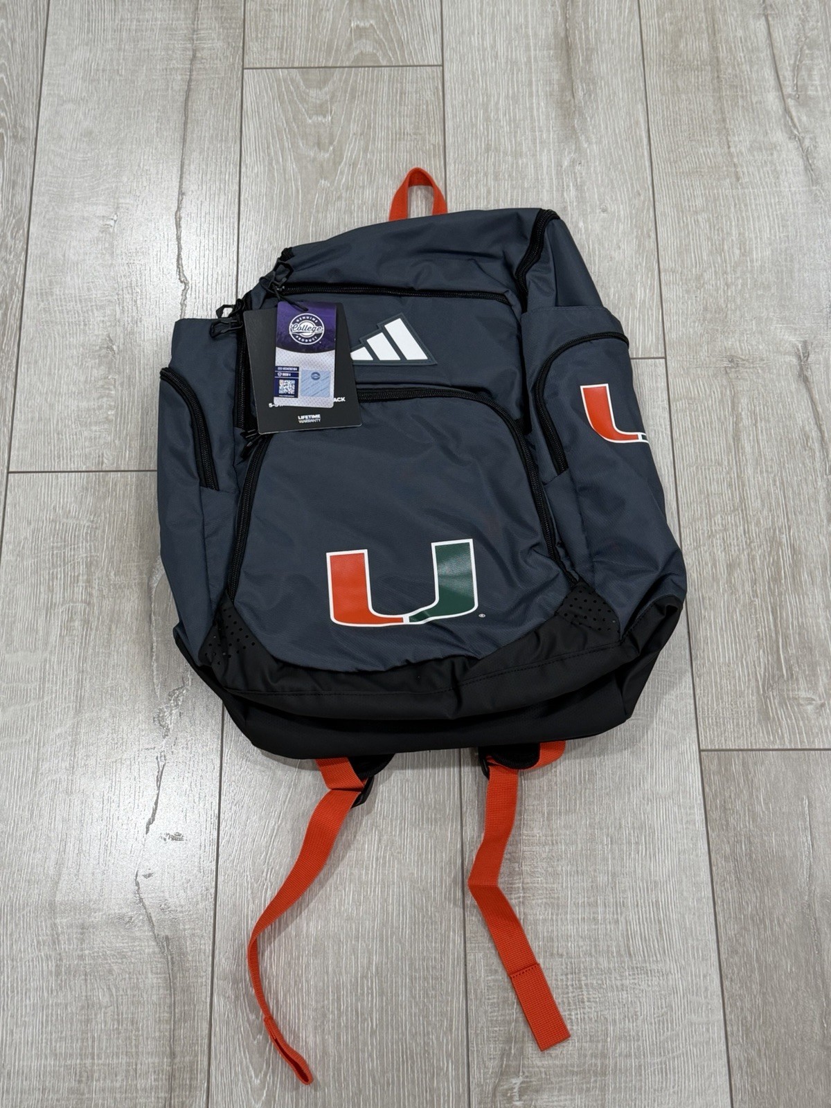 Adidas Miami Hurricanes Football Team Issued 5 Star Team 2 Grey Backpack IU8131