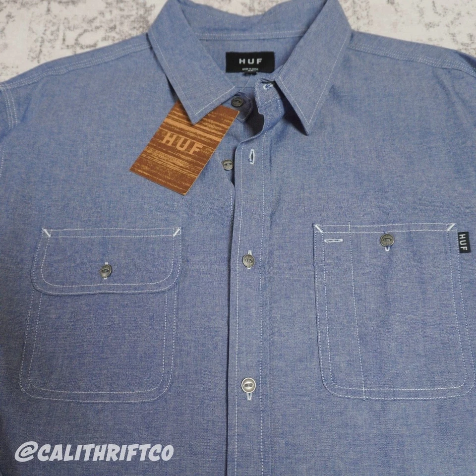 Camisa de trabajo HUF Chambray abotonada - XL para hombre Foto 2 de 4