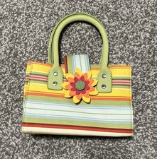 Longaberger Sisters Striped Handbag Small Tote Flower Purse Cute Snap Magnetic