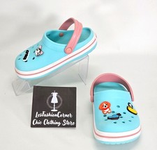 Crocs Junior Ice Blue/Pink Rubber Jibbitz Crocband Clog Size 2 1993
