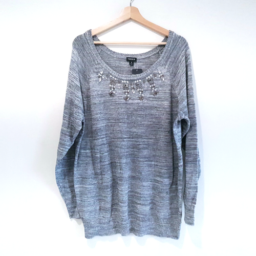 Torrid Size 2 (18-20) Grey Space Dye Knit Embellished Neckline Sweater Top NWT