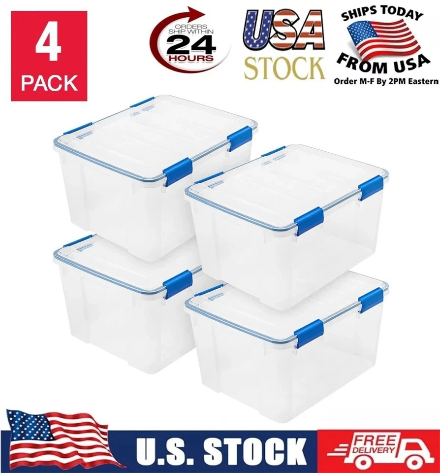 4-pack IRIS 44 Quart WeatherPro-Seal Storage Bin w/ lids - 50 lbs -New FreShip🔥