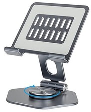 Foldable Aluminum Tablet Stand for Desk, 360 Swivel iPad Tablet Holder Grey