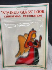 Christmas Stained Glass Look Kneeling Angel Ornament Suncatcher Hong Kong NOS