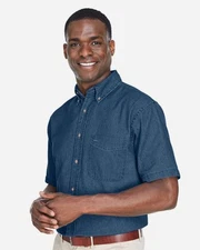 🔥 Harriton Men Denim Shirt Left-chest pocket Button-down Up To 4XL M550S