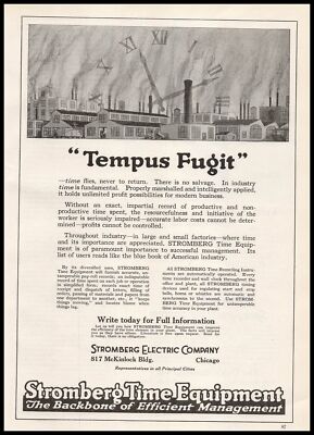 1922 Stromberg Electric Co.  Chicago Time Equipment ''Tempus Fugit'' Print Ad