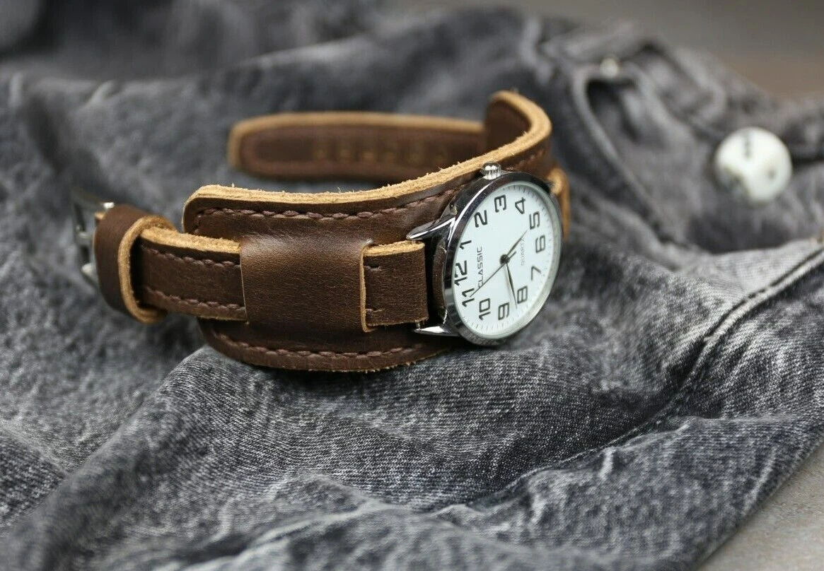 Handmade leather watch band sales