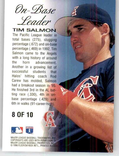 1996 Fleer Ultra On Base Leader Tim Salmon Insert MLB PWE Angels #8 - Picture 2 of 2