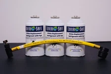 R134a Replacement Refrigerant with dye, 3 CANS, Economy Hose.