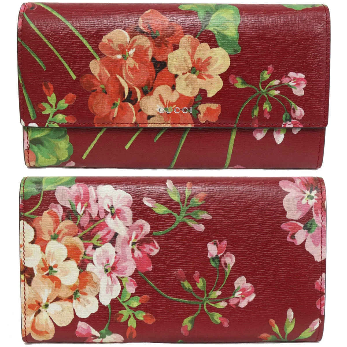 Gucci Blooms GG Supreme Floral Flower Long Portefeuille Sac à Main Cuir Rouge Authentique