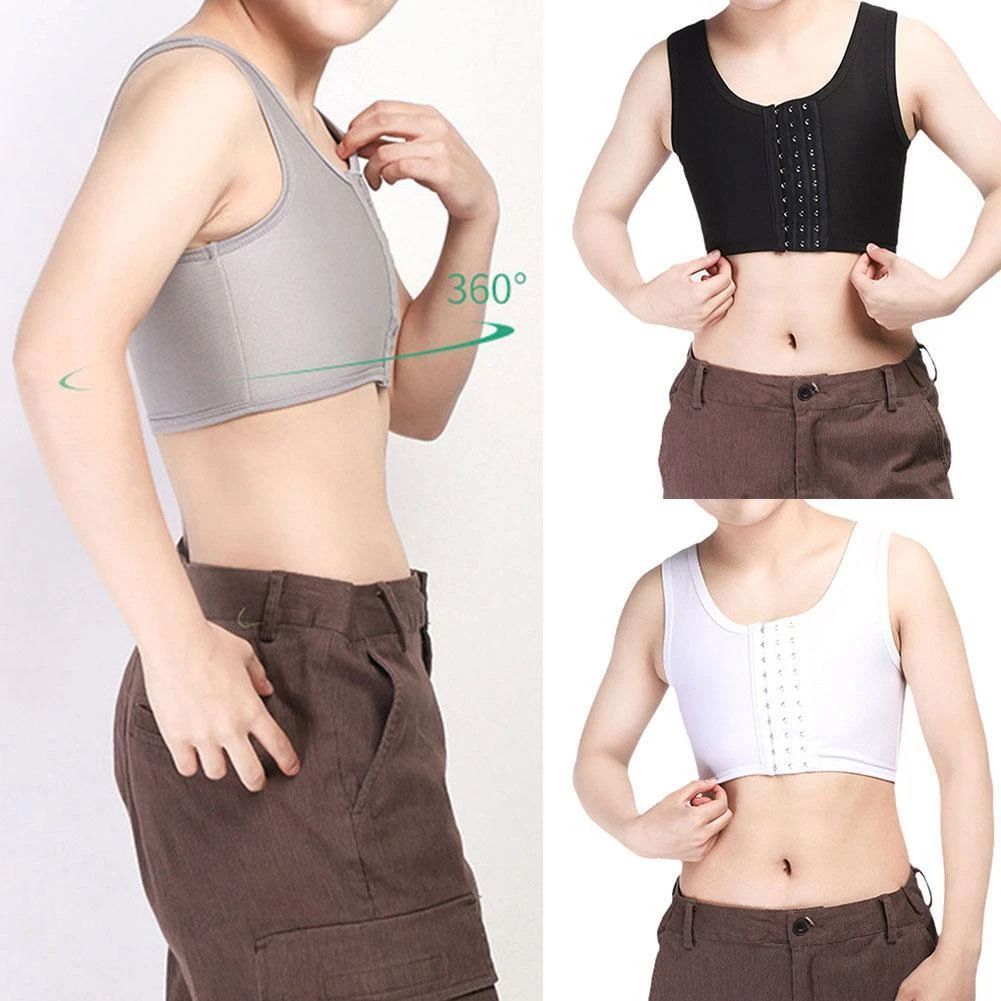 Lesbian Zip Breast Chest Binder Tomboy FTM Bandage Crop Vest S-4XL Boob