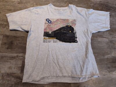 C&O Allegheny 1601 Train Tee Shirt Vintage Gray Map Size XL