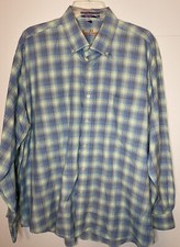 Alan Flusser Button Down Shirt Men's Size XL Blue Plaid/Check 100 Cotton