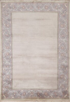 Thick Plush Bordered Nepalese Modern Small Rug 3x5 ft Wool Handmade Foyer Carpet