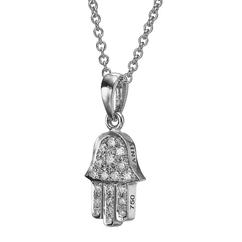18k Solid Gold Tiny Diamond Hamsa Pendant Pave Diamonds Jewish Charm Jewelry - Image 3 of 4