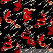 BonEful Fabric FQ Cotton Quilt Black Red Gold DRAGON Fire Flame Chinese New Year