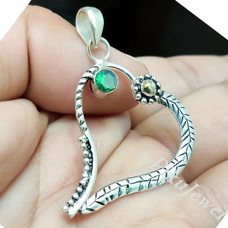 透镜刻面宝石 925 纯银心形吊坠 美丽珠宝首饰 — 第 2/4 张图片