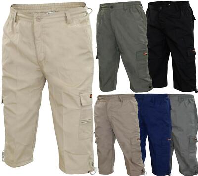 Mens Cargo Shorts Mian 3Quarter Length Elasticated Summer 3/4 Combat  Trousers UK
