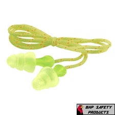 3M Tri-Flange Reuasbale Earplugs P3001, Cloth Cord NRR 26 Decibels