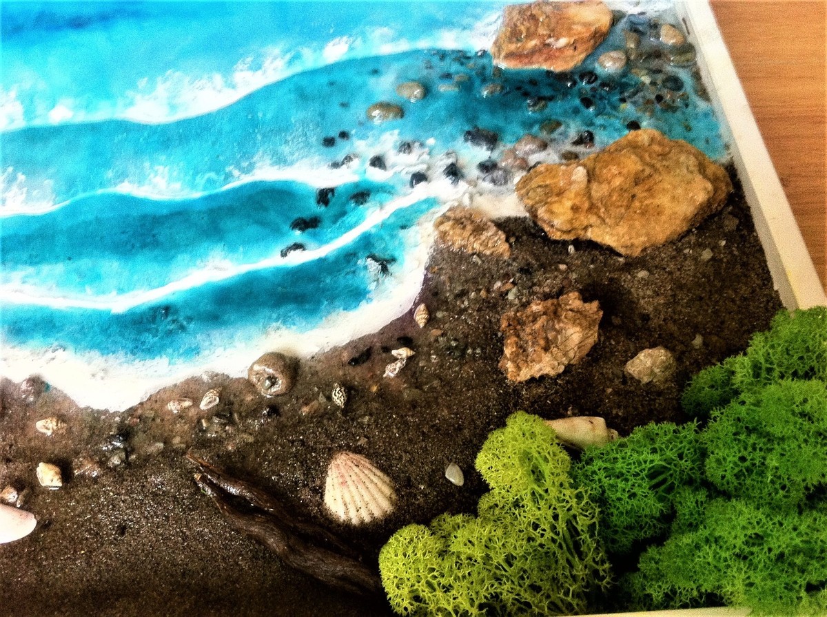23.6x23.6 inc. 3D Resin Beach Painting, Resin Ocean Art