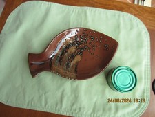 Handmade Happs Pottery Fish Dish Plate Deep Brown Glaze Western Australian