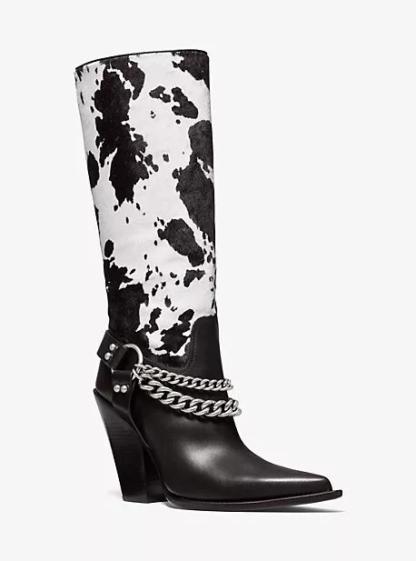 Michael kors collection brodie runway boots Hair Calf Leather Heels Chains 38.5