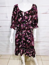 Torrid Womens Dress Size 2 Black Floral Elastic Waist Keyhole Front Tie