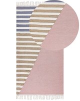 Moderner Teppich Aus Wolle/Jute Hand Gewebt Mit Fransen 80 X 150 Cm Mehrfarbig E