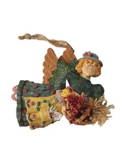 Vintage Country Angel 3D Wall Plaque.  Basket With Flowers Garden Tools.