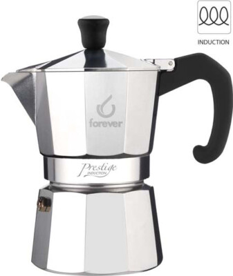 Caffettiera Moka Forever Miss Moka Prestige Woody – Alluminio 3 Tazze, Design Elegante Con Manico Effetto Legno, Ricambi Inclusi
