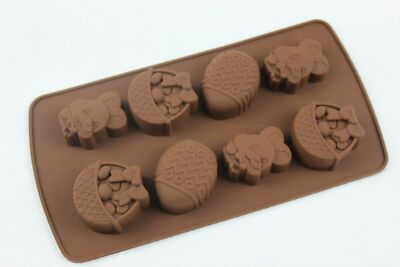 8 Ostereier Hase Kaninchen Silikonform Schokolade Fondant Gelee Eiswürfelform