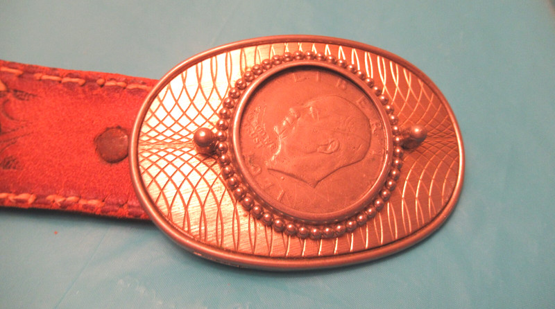 Vintage Hand Finished Belt Leather Joe 1971 Eisenhower Dollar Tex Made Size 34