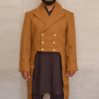 New Men's Brown Cotton Regency Tailcoat, Georgian Double breasted Tailcaot