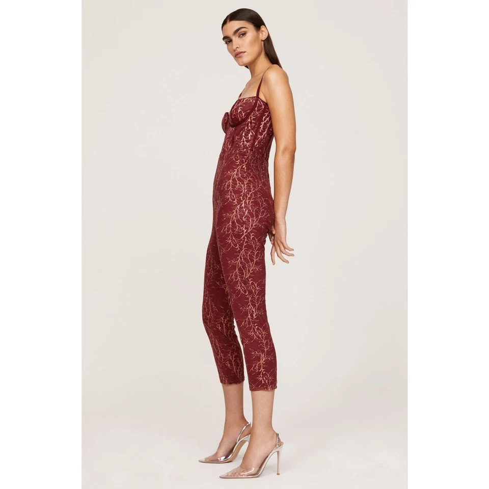 Macacão de renda floral Katie May Venus ouro borgonha namorada corset top tamanho P - Imagem 2 de 4