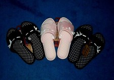 Dark Navy BLUE POLKA DOT DEARFOAMS SLIPPERS Misses Size 11 - 12 XLARGE NWT