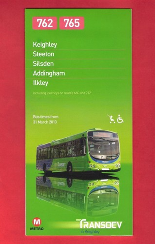 Transdev Timetable Leaflet - Keighley Bus 762/5 to Silsden & Ilkley ...