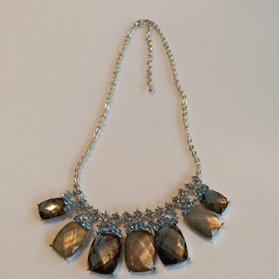 Vintage Napier Necklace Blue Rhinestone Gray Stones Silver Tone