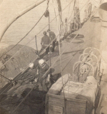 Men On Boat Dock Ships Pier Shipyard Workers Photograph Vintage 1916 Antique