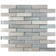White Oak Stone Gray Crystal Metallic Wave Glass Blend Mosaic Tile Backsplash
