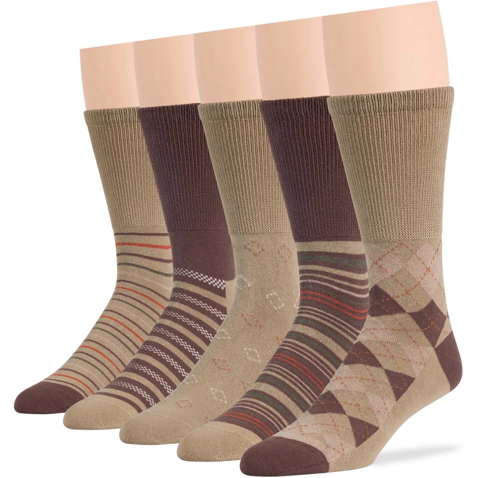 Men Diabetic Wide Cotton Crew Sock 5 Pack XLarge-Stripe Khaki, Brown, Beige
Opens in a new window or