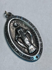 Vintage Sterling Silver Virgin Mary Catholic Medal Pendant 9.7g