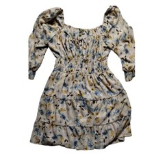 Express Women's Size XL Floral Print Tiered Mini Dress Smocked Waist 3/4 Sleeve