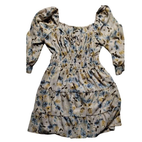 Express Women's Size XL Floral Print Tiered Mini Dress Smocked Waist 3/4 Sleeve