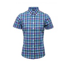 Relco Ladies Multi Coloured Check Button Down Short Sleeved Shirt - Mod, Ska